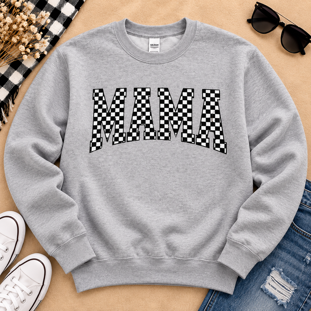 Checkered MAMA Gildan Crewneck Sweatshirt
