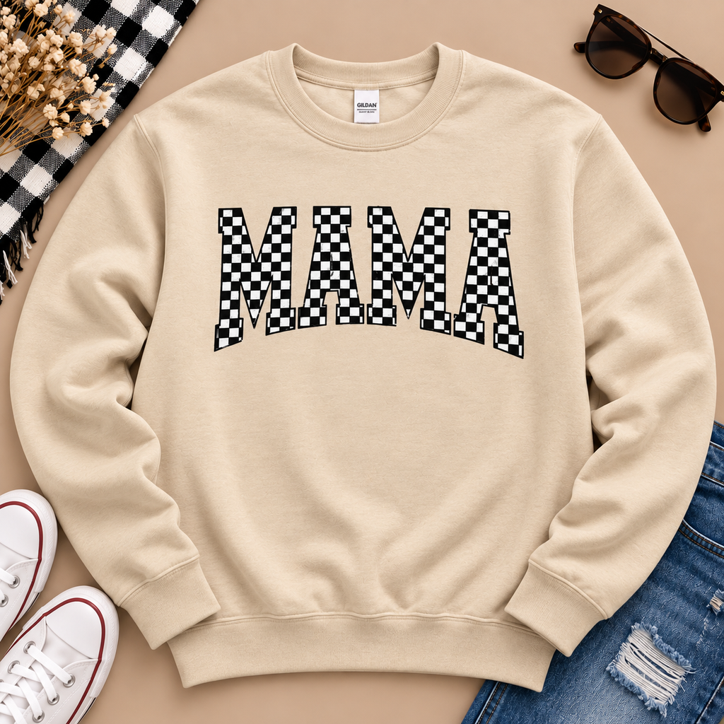 Checkered MAMA Gildan Crewneck Sweatshirt
