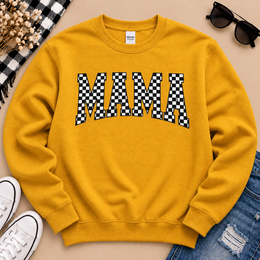 Checkered MAMA Gildan Crewneck Sweatshirt