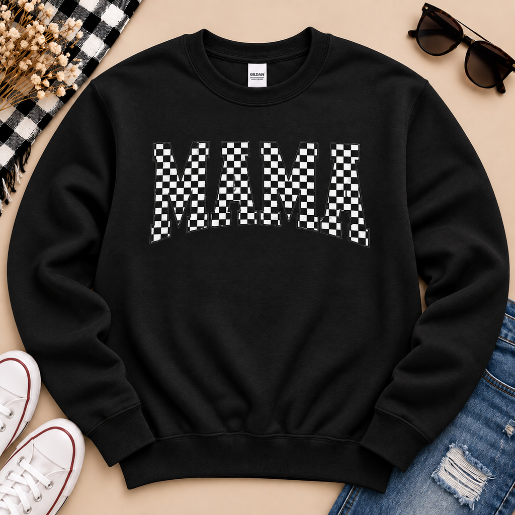 Checkered MAMA Gildan Crewneck Sweatshirt