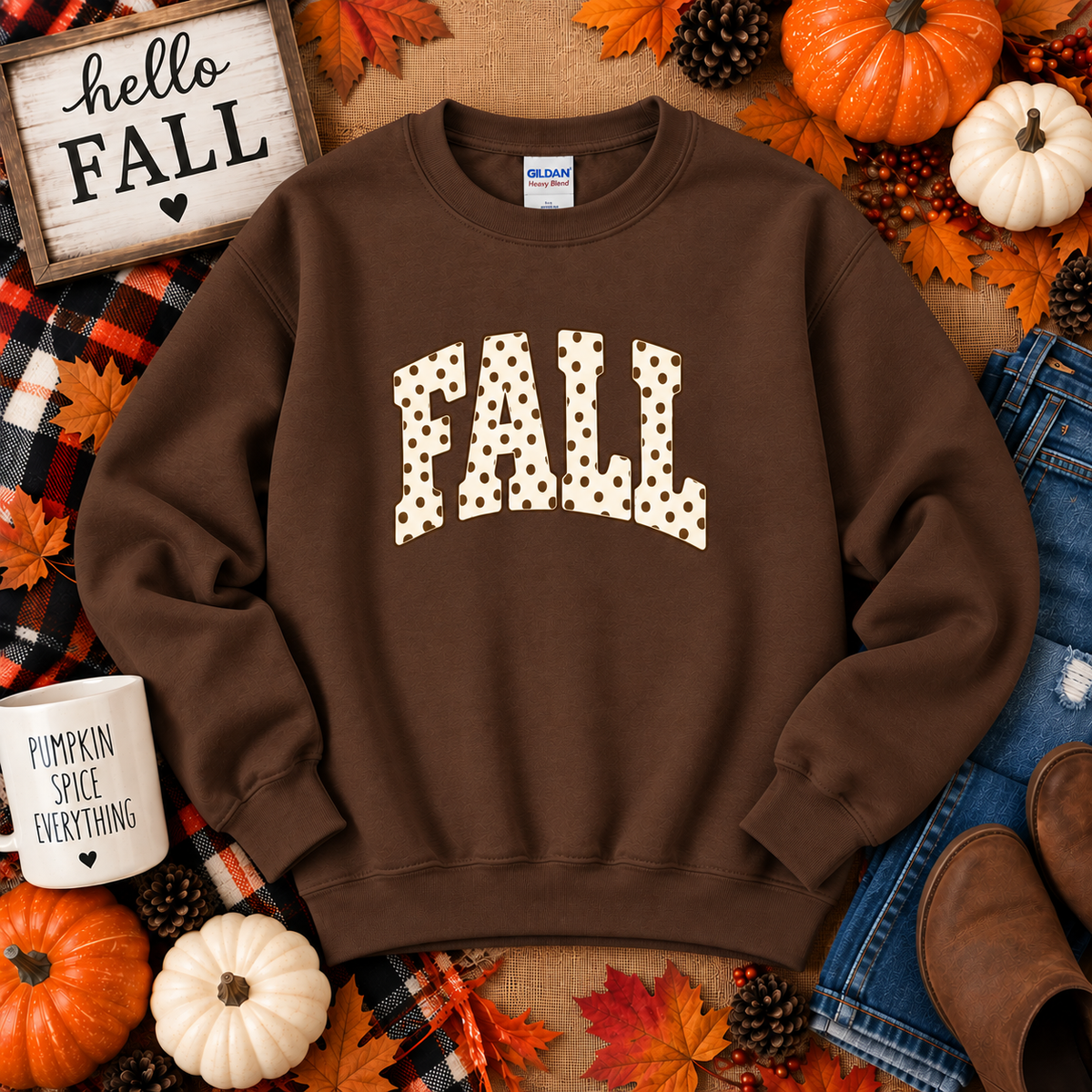 Polka Dot FALL Gildan Crewneck Sweatshirt