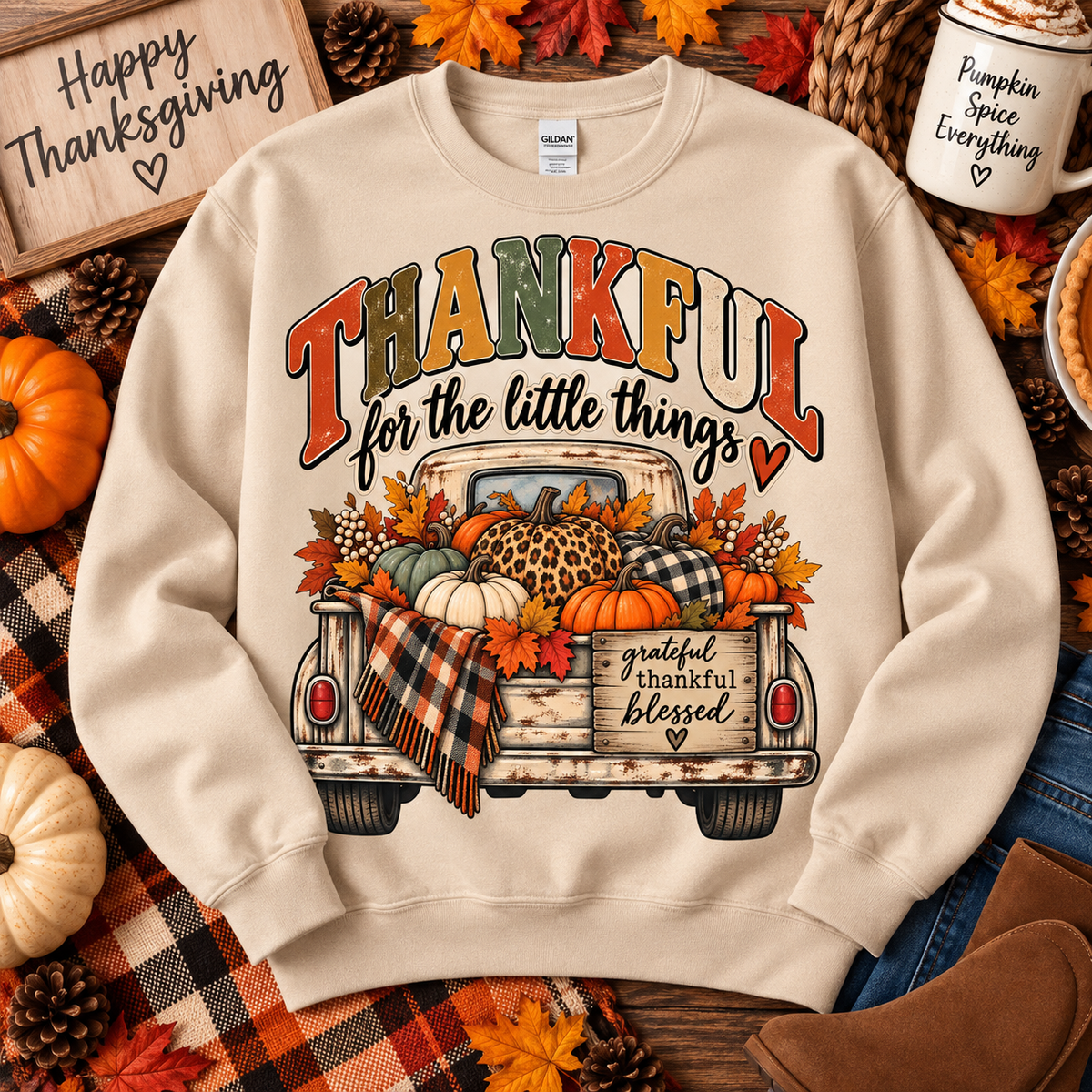 Cozy Thankful Autumn Gildan Crewneck Sweatshirt