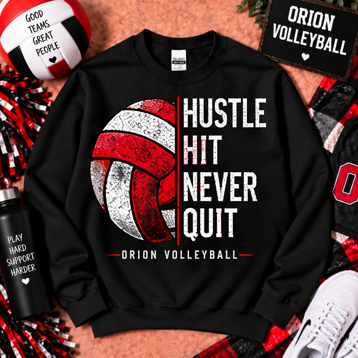 Hustle Hit Never Quit Orion Volleyball Crewneck Sweatshirt