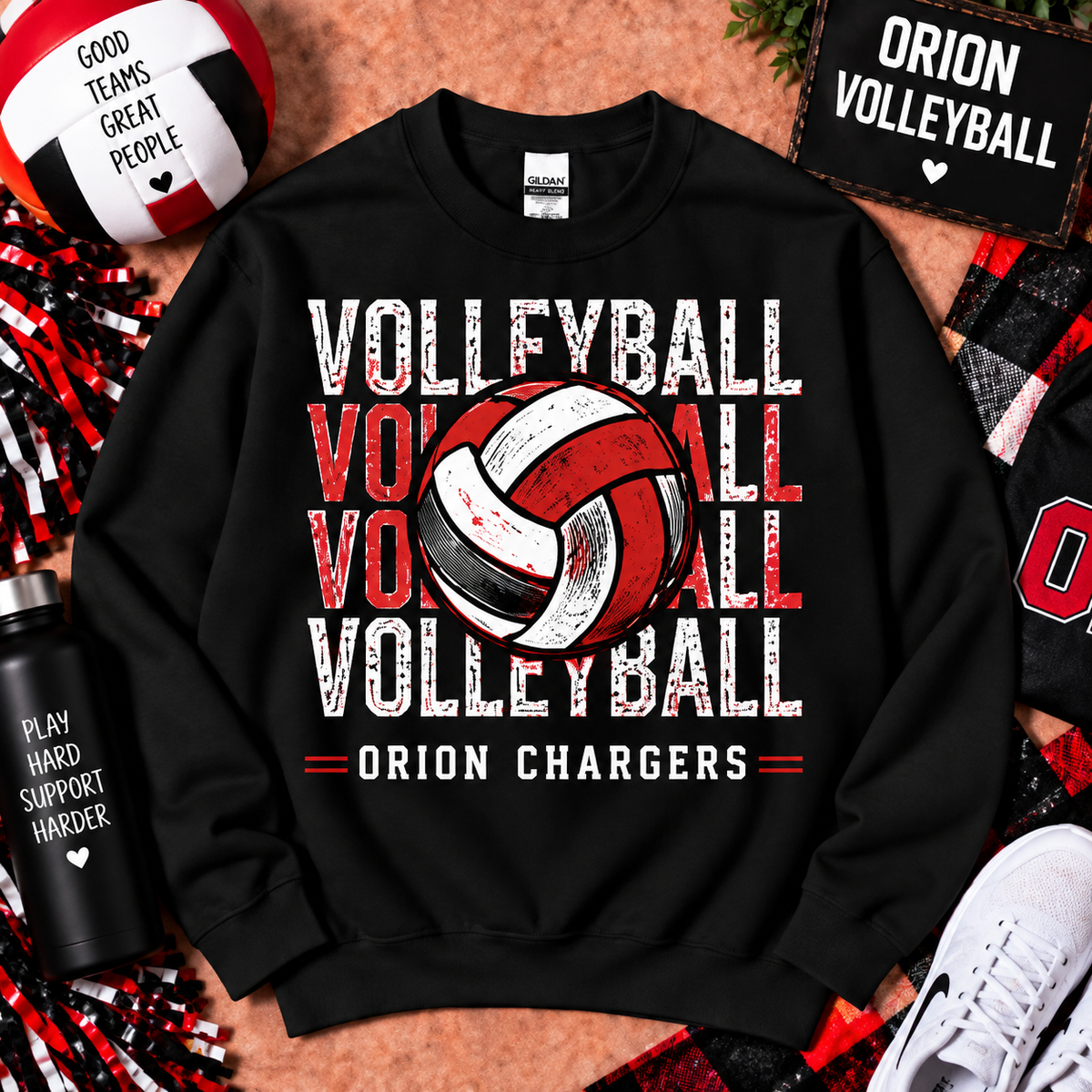 Orion Chargers Repeating Volleyball Crewneck Sweatshirt