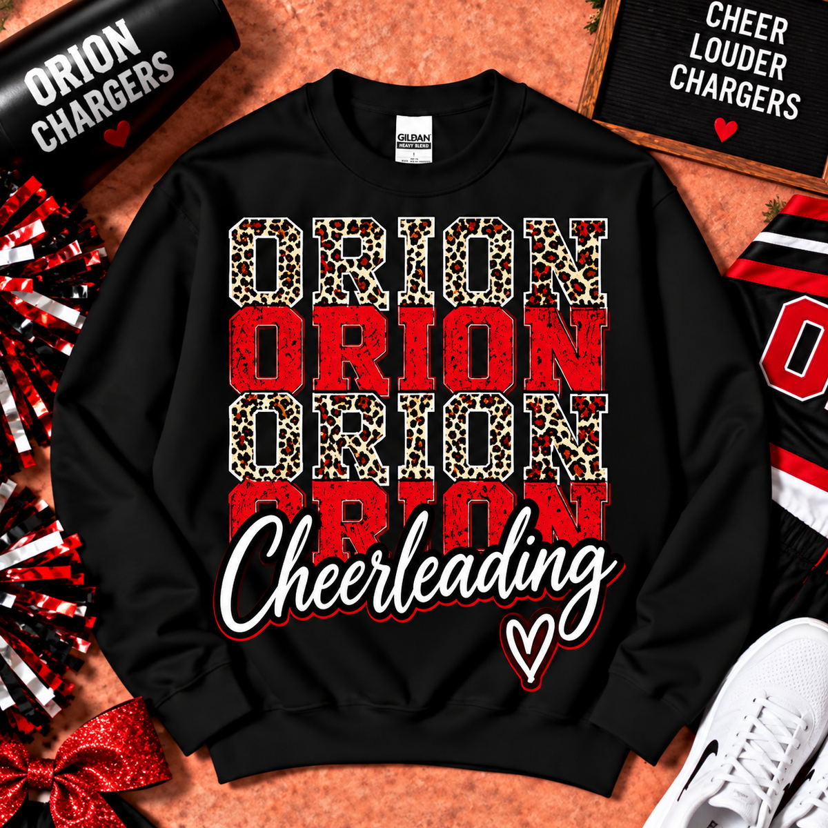 Leopard Orion Cheerleading Gildan Crewneck Sweatshirt