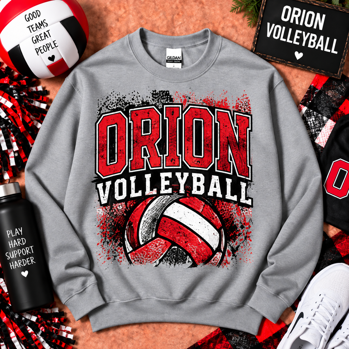 Distressed Orion Volleyball Gildan Crewneck Sweatshirt