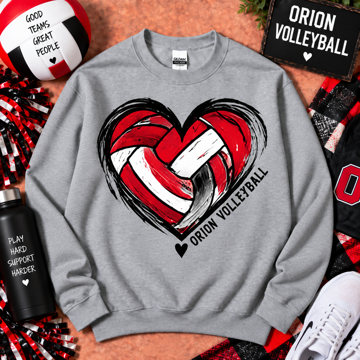 Heart-Shaped Orion Volleyball Gildan Crewneck Sweatshirt