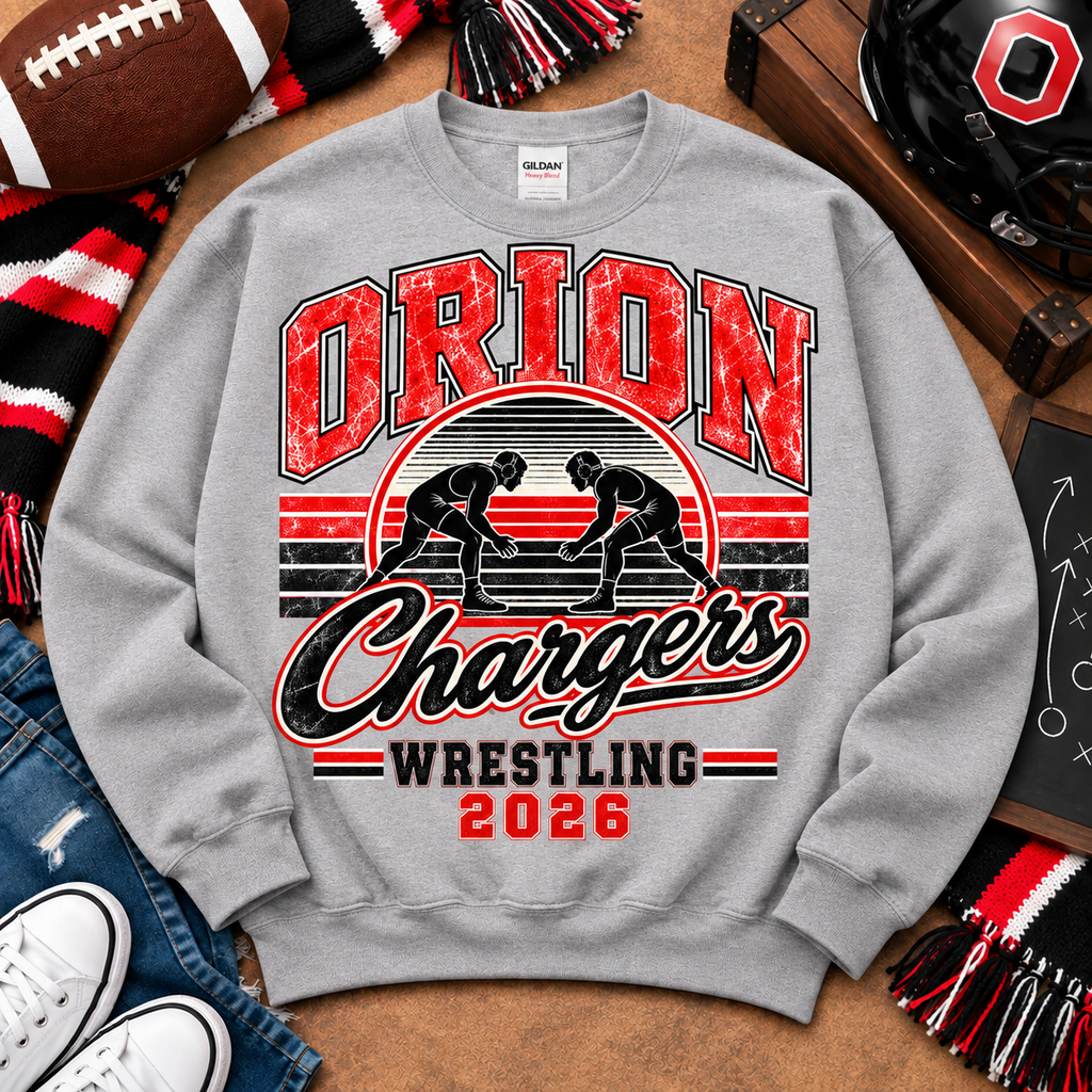 Vintage Stripes Orion Chargers Wrestling 2026 Gildan Crewneck Sweatshirt