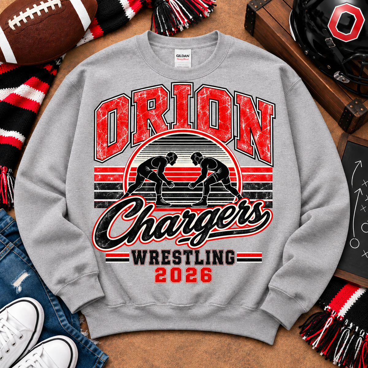 Vintage Stripes Orion Chargers Wrestling 2026 Gildan Crewneck Sweatshirt