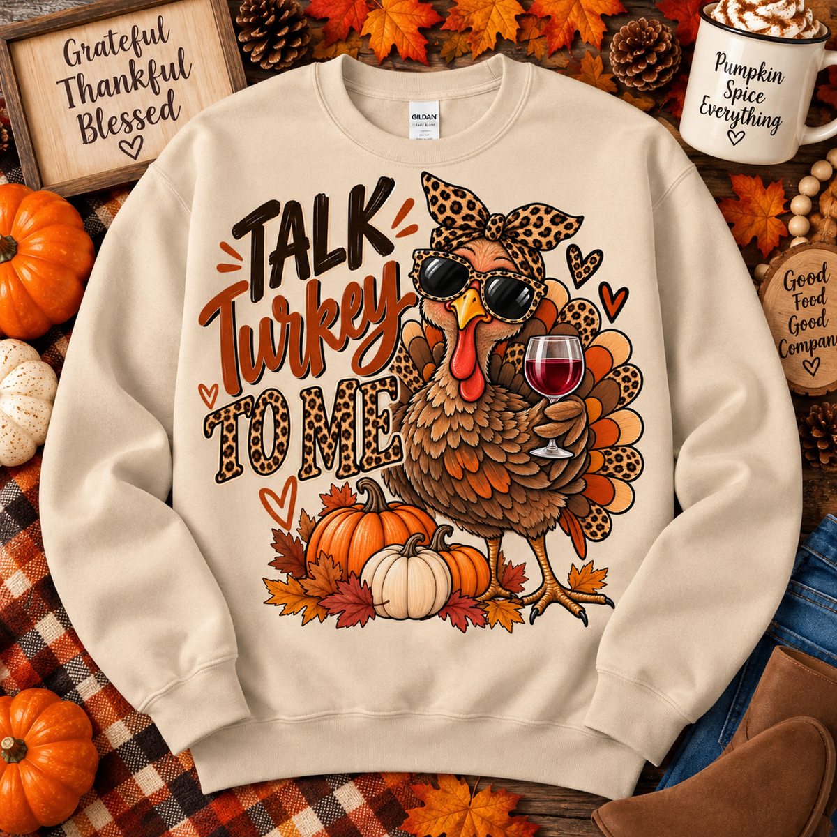 Talk Turkey to Me Leopard Thanksgiving Crewneck Sweatshirt