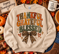 Thankful Grateful Blessed Leopard Bow Crewneck Sweatshirt