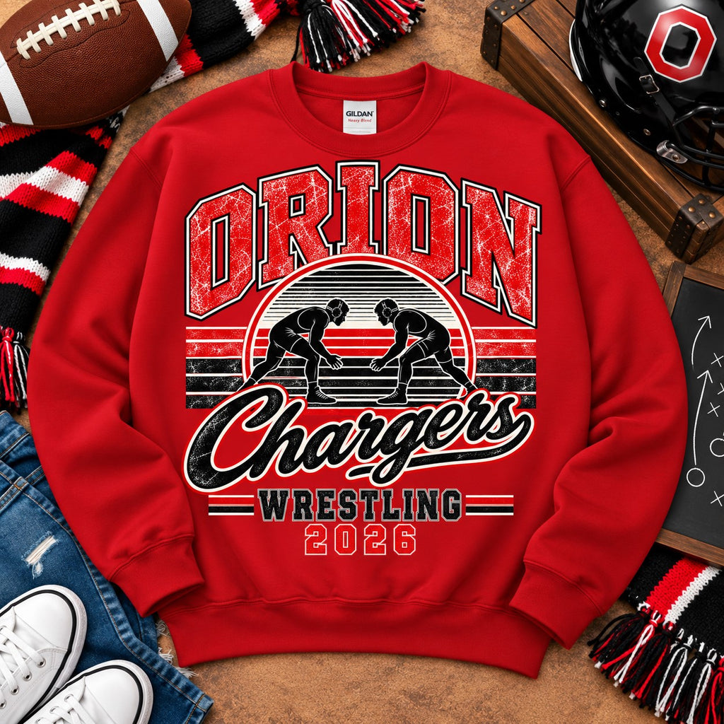 Vintage Stripes Orion Chargers Wrestling 2026 Gildan Crewneck Sweatshirt