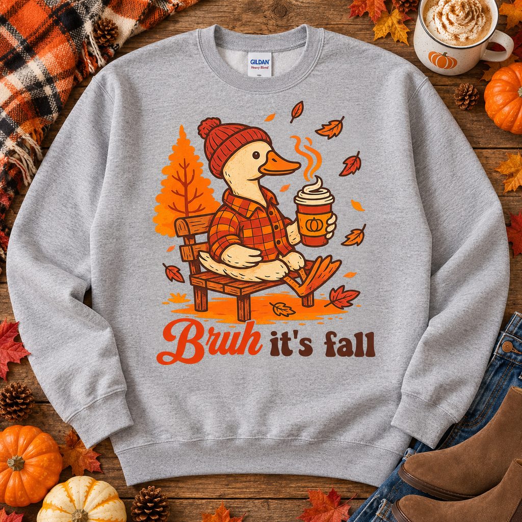 Bruh it's fall duck Gray crewneck