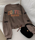 Coffee Weather brown cropped bow crewneck sweatshirt