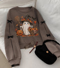 Fall ghost brown cropped bow crewneck sweatshirt
