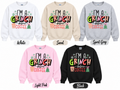 I'm a Grinch Before Coffee crewneck color options in white, sand, sport grey, light pink, and black