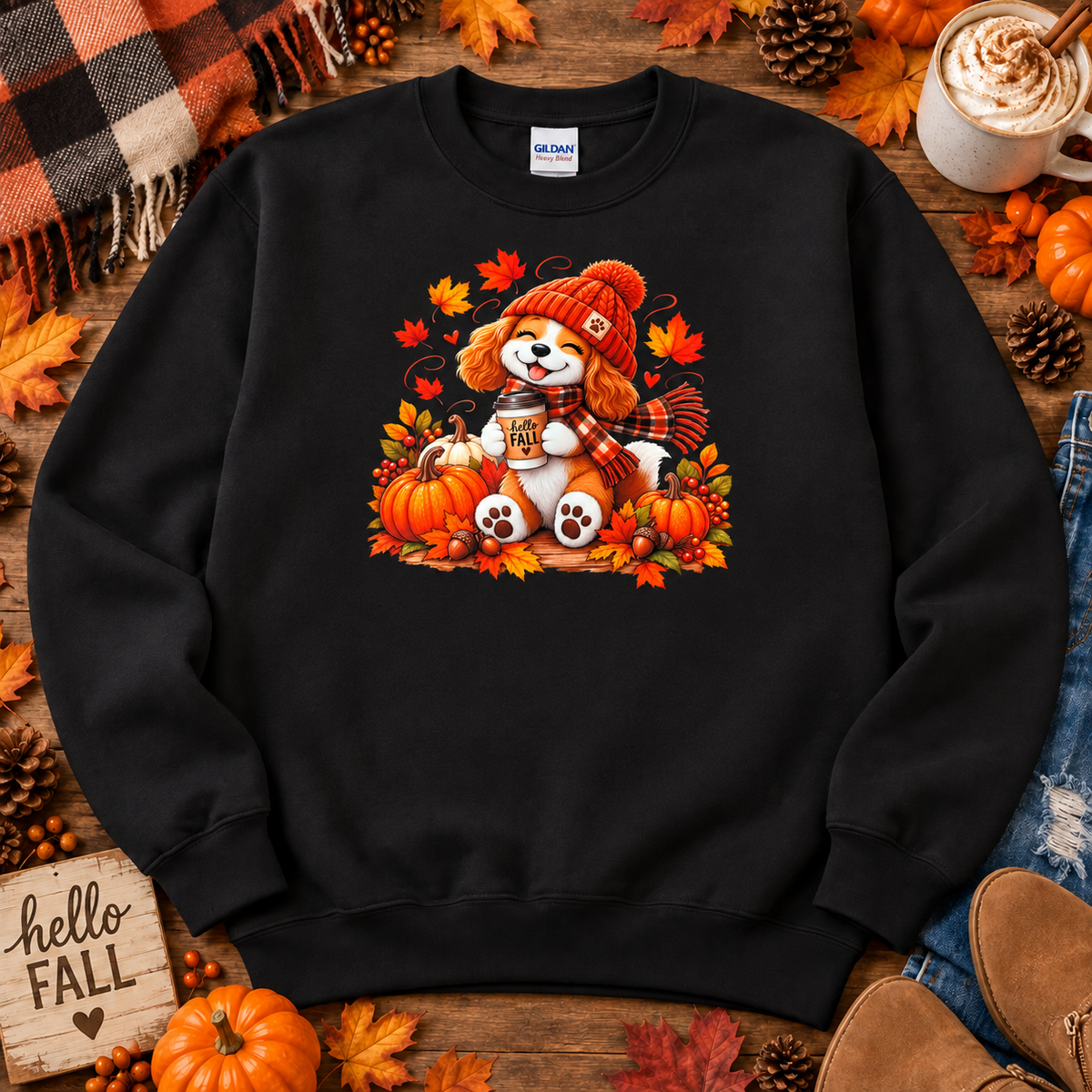 Hello Fall puppy crewneck in Black