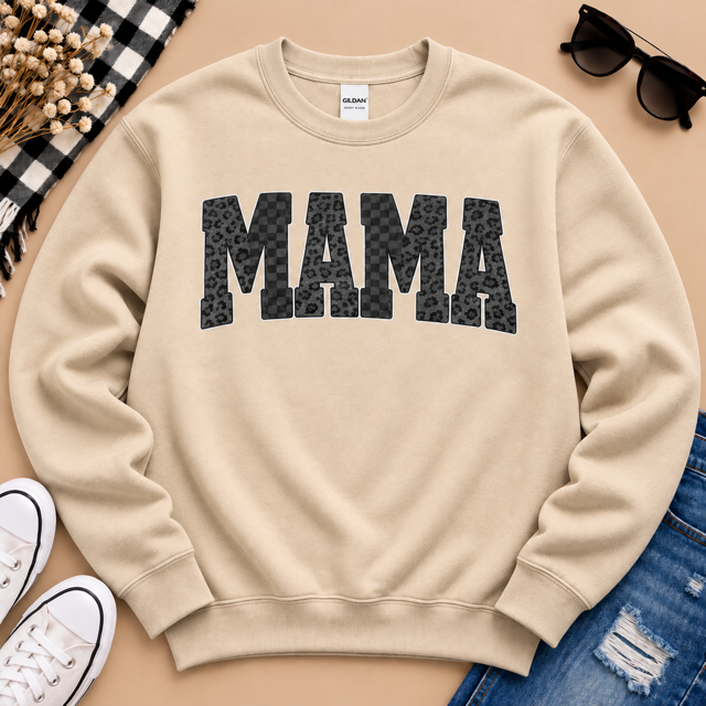 Mama Leopard & Checkered Gildan Crewneck Sweatshirt