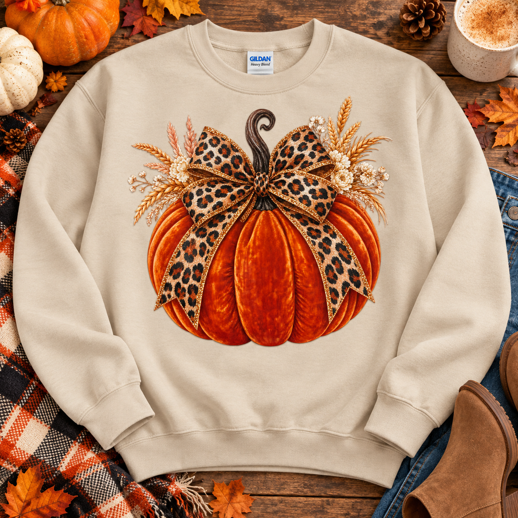 Leopard bow pumpkin Sand crewneck