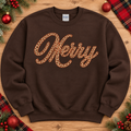 Chocolate brown crewneck with leopard print Merry script