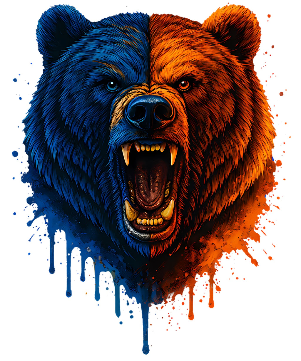 Blue and orange bear custom DTF transfer design