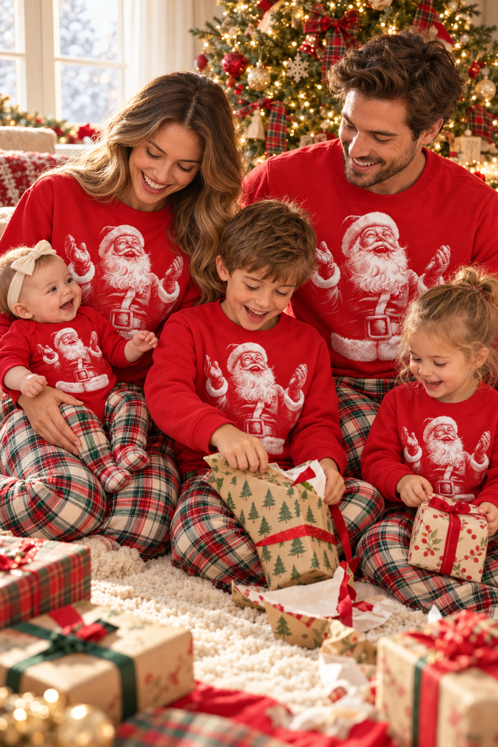 Matching red vintage Santa family mockup