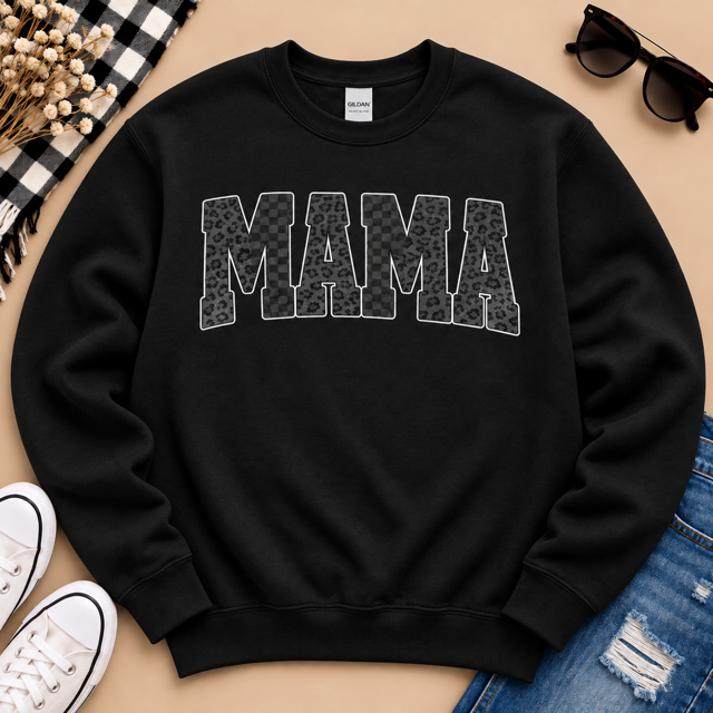 Mama Leopard & Checkered Gildan Crewneck Sweatshirt