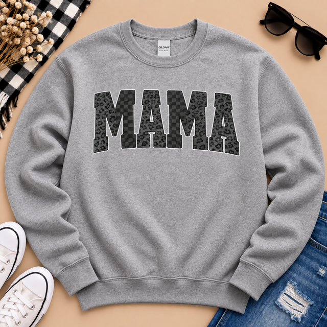 Mama Leopard & Checkered Gildan Crewneck Sweatshirt