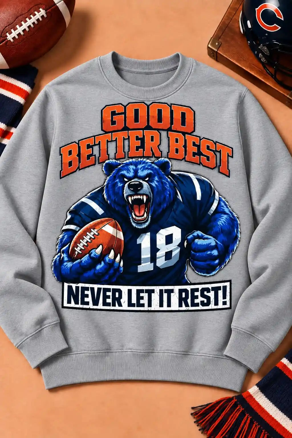 Never Let it Rest Bears Football Gildan Crewneck Sweatshirt