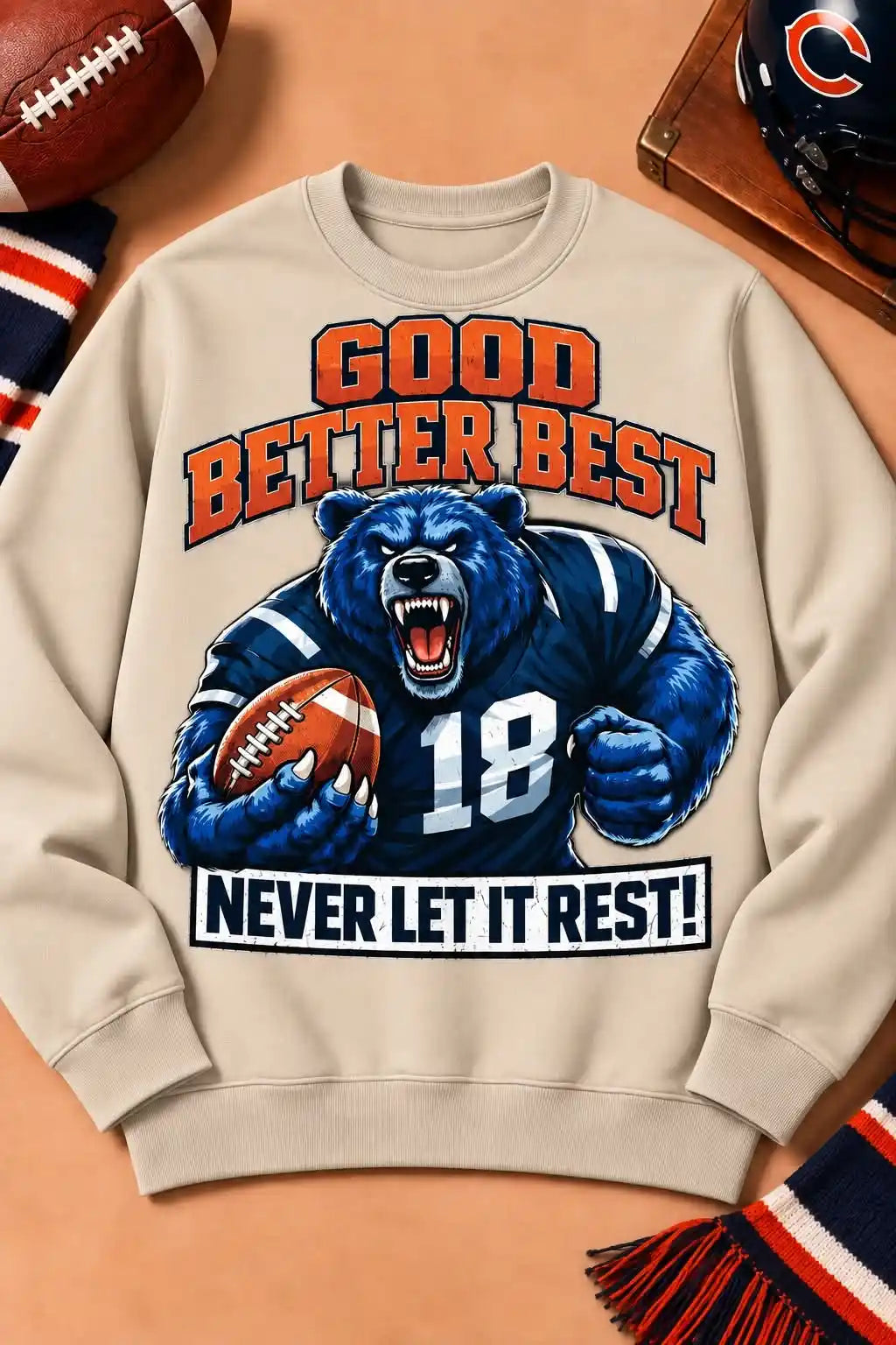 Never Let it Rest Bears Football Gildan Crewneck Sweatshirt