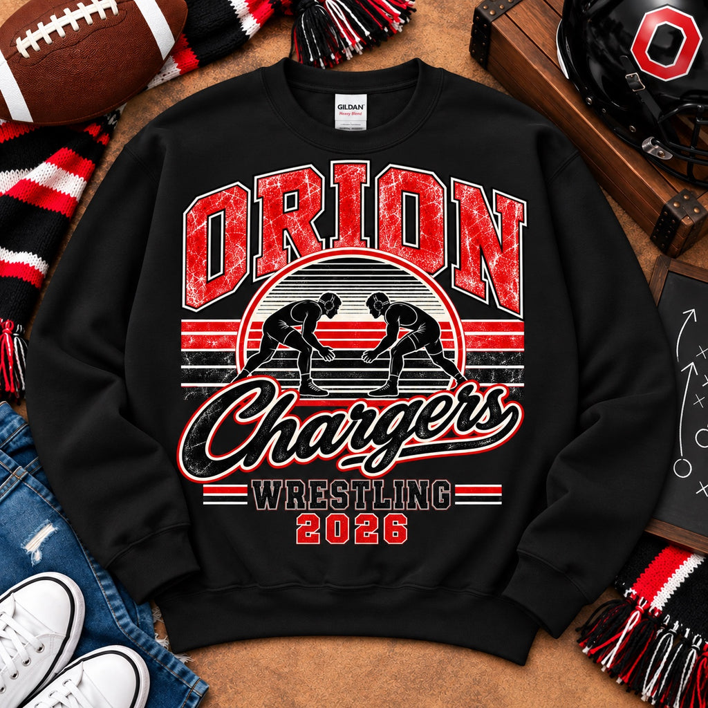Vintage Stripes Orion Chargers Wrestling 2026 Gildan Crewneck Sweatshirt