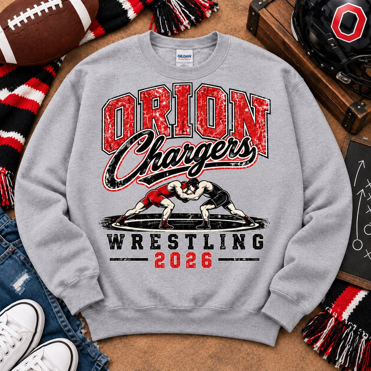 Vintage Orion Chargers Wrestling 2026 Gildan Crewneck Sweatshirt