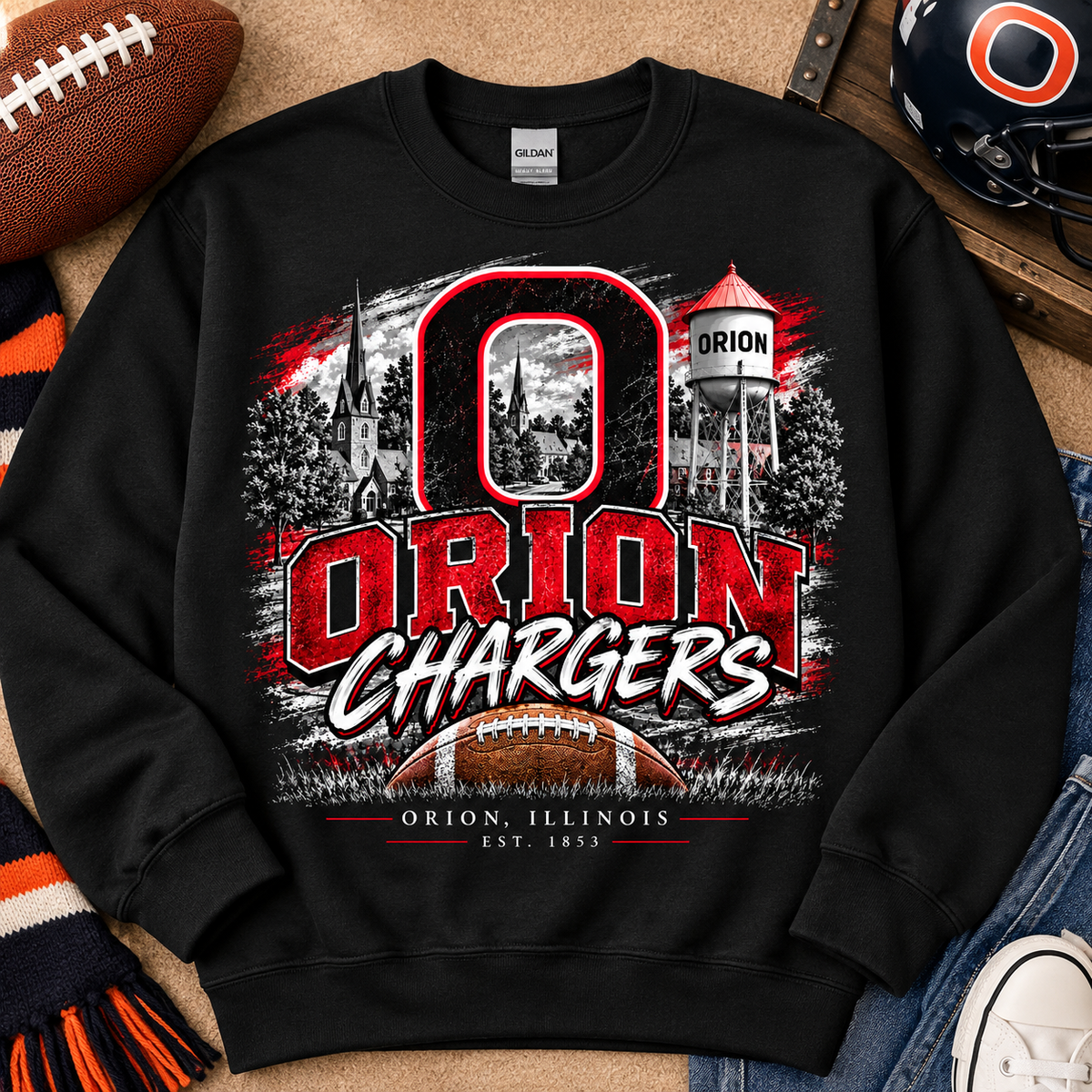 Orion Chargers Hometown Football Gildan Crewneck Sweatshirt