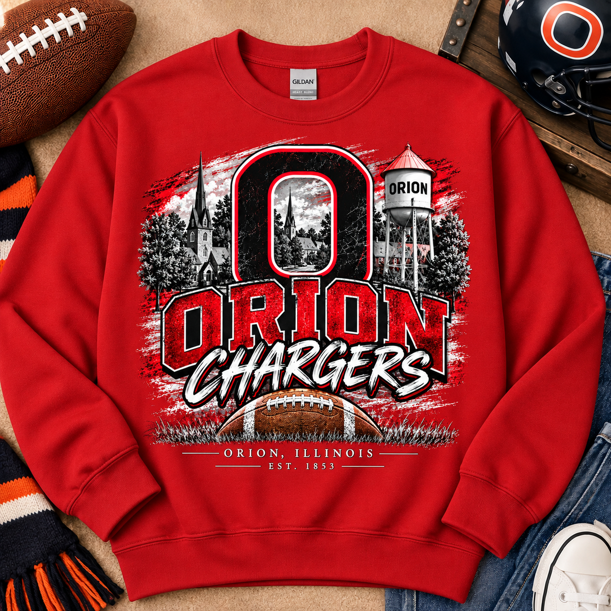 Orion Chargers Hometown Football Gildan Crewneck Sweatshirt