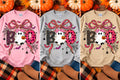 BOO bow ghost Halloween crewneck sweatshirt in pink, gray, and sand