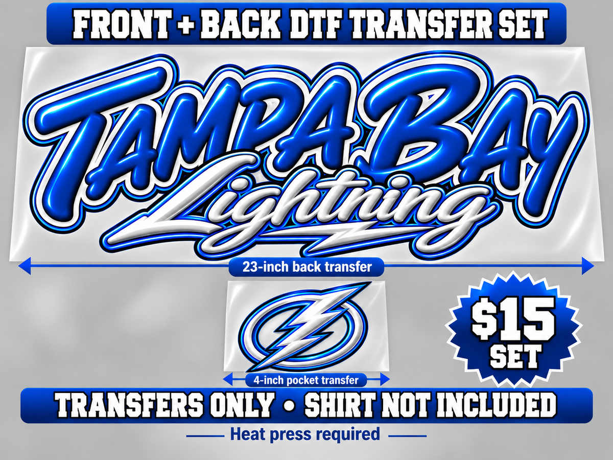 Tampa Bay Lightning front and back DTF transfer set