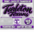 Tarleton Texans purple front and back DTF transfer set