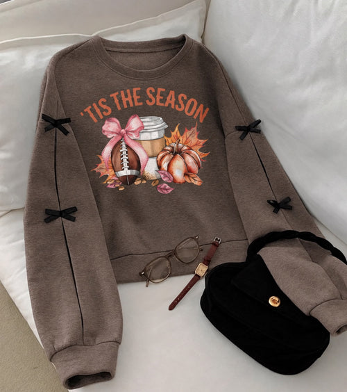 'Tis the Season brown cropped bow crewneck sweatshirt