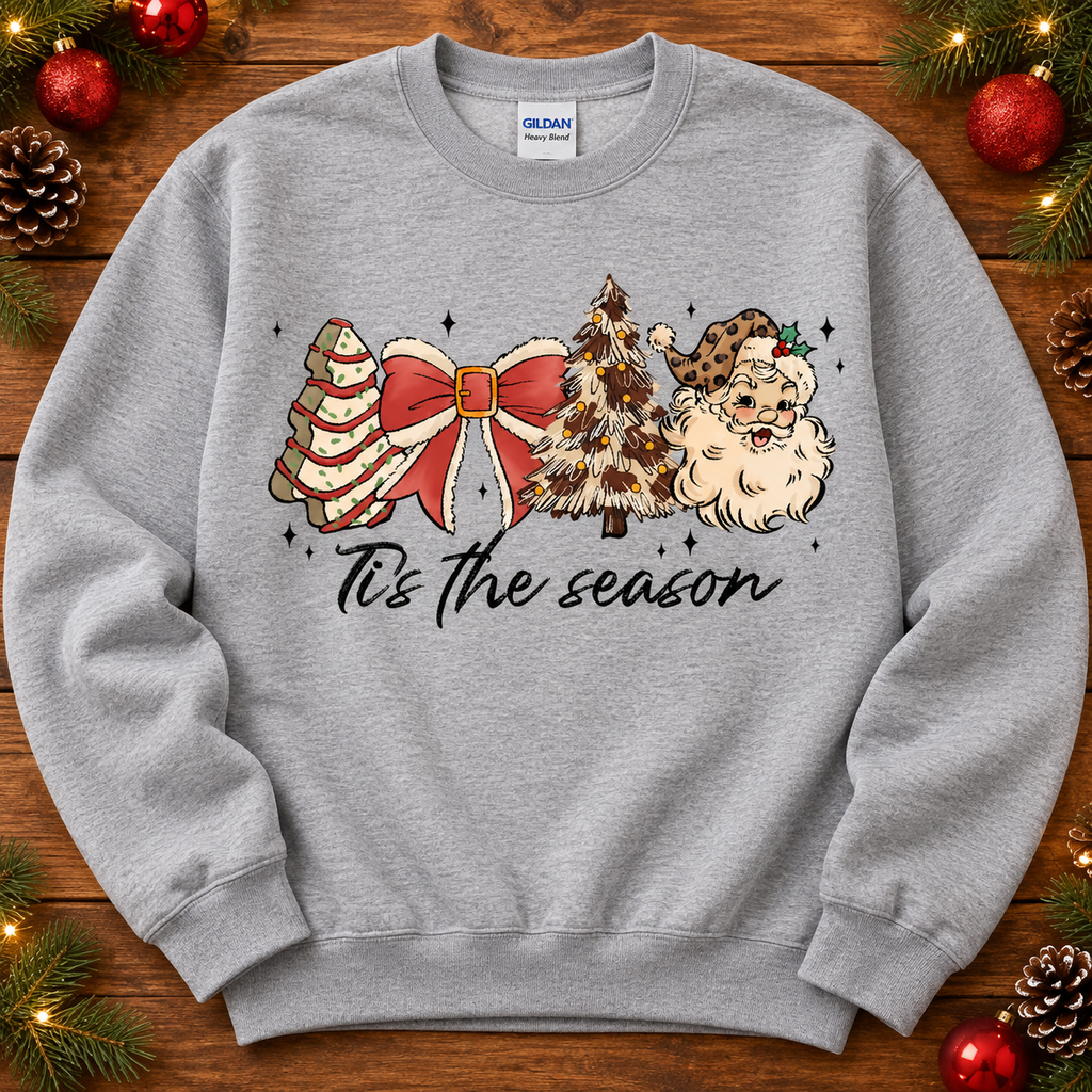 Tis the Season vintage Santa and bow gray crewneck