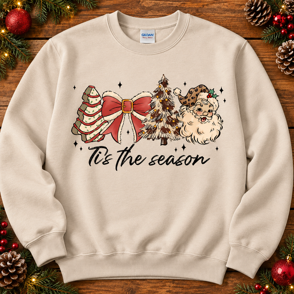 Tis the Season vintage Santa and bow sand crewneck